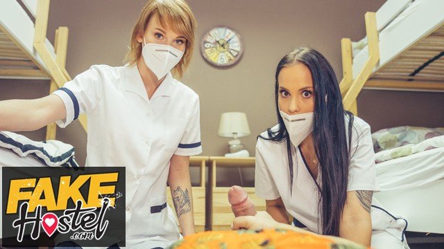 Ariela Donovan, Jennifer Mendez: Fake Hostel Threesome with Redhead and Latina Nurses