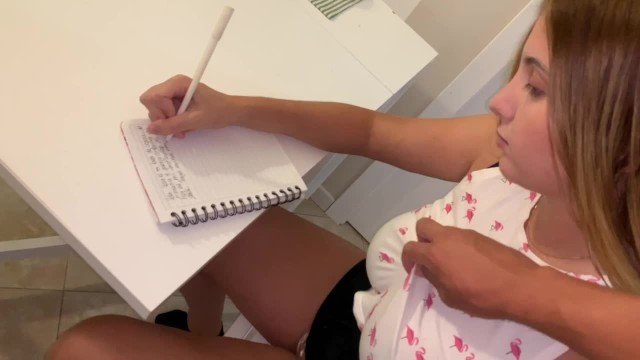 Baby Montana, Ivana Montana: Brother fucks his stepsister while doing homework and cums in her mouth
