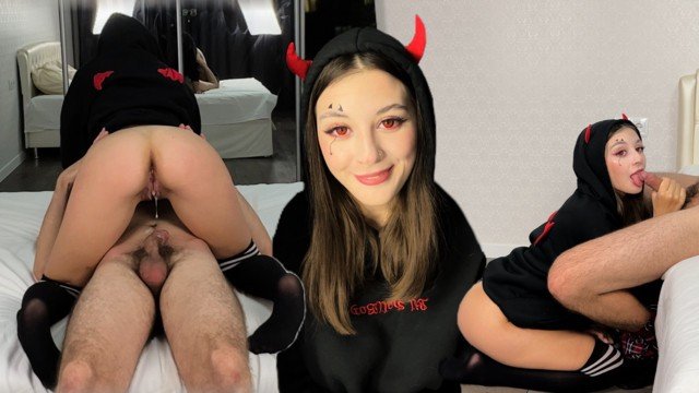 Sugary Kitty: Devil Girl get Fucked on Halloween! Huge Creampie Load Inside her Tight Pussy