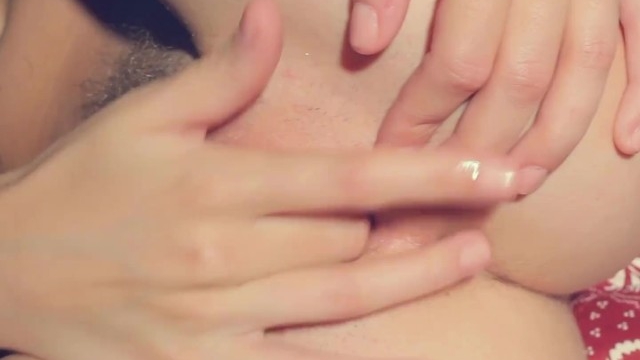Masturbating with a finger in her hairy pussy and tight asshole